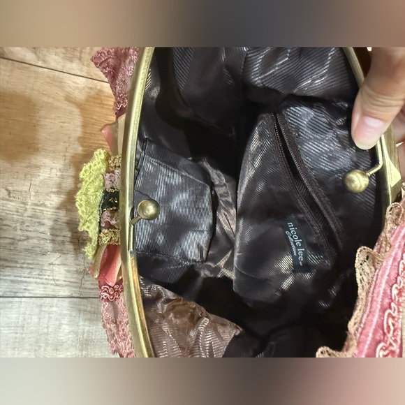 Nicole Lee Velvet Lace Embellished Bag Purse Pink Boho Girlhood Maximalist - Picture 8 of 10